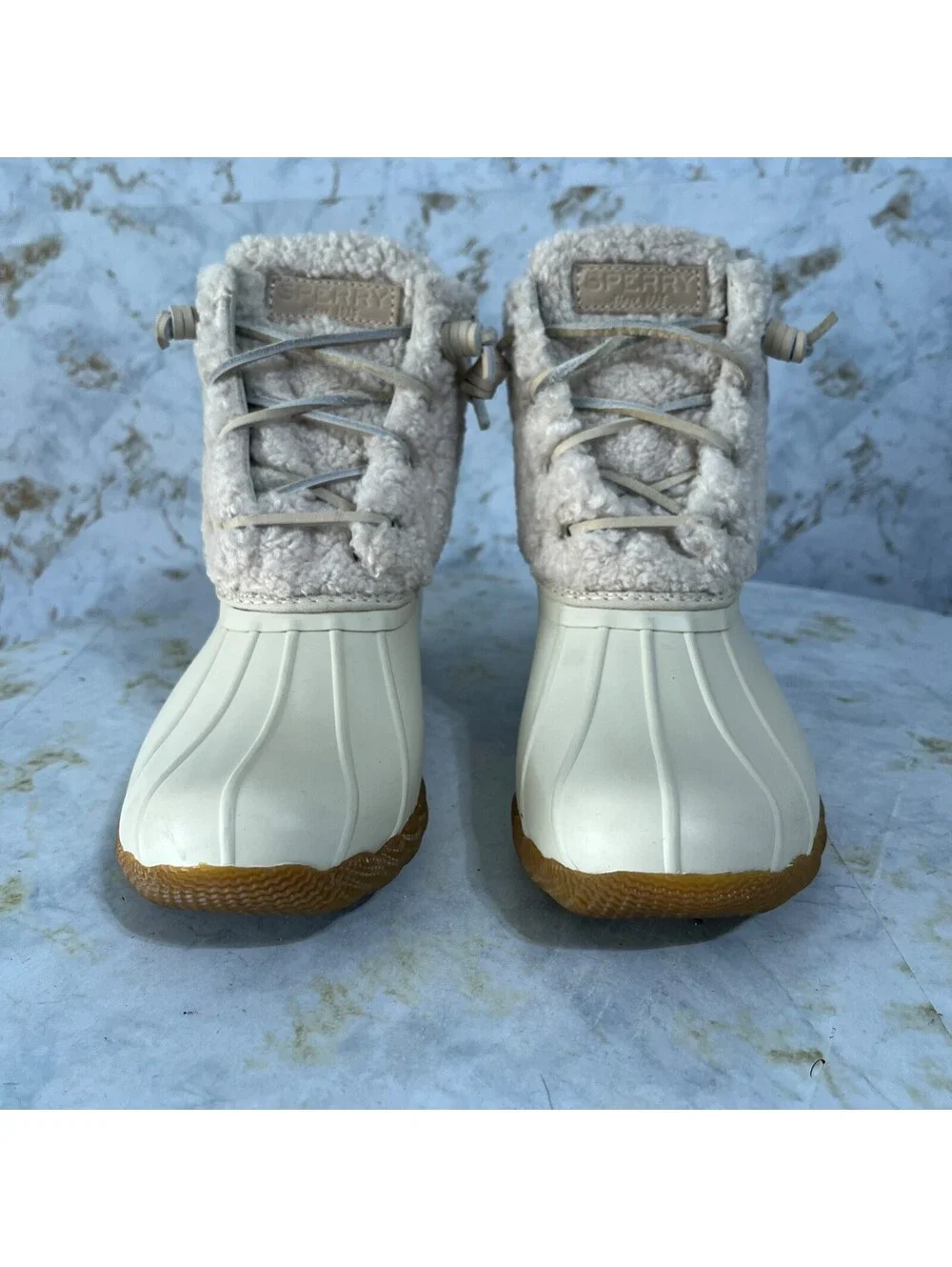Sperry Saltwater Sherpa Women's Size 6M Shoes Beige Fur Comfort Rain Duck Boots